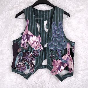 Handmade Patchwork Cat Vest Cutout Quilt Colorful Cats